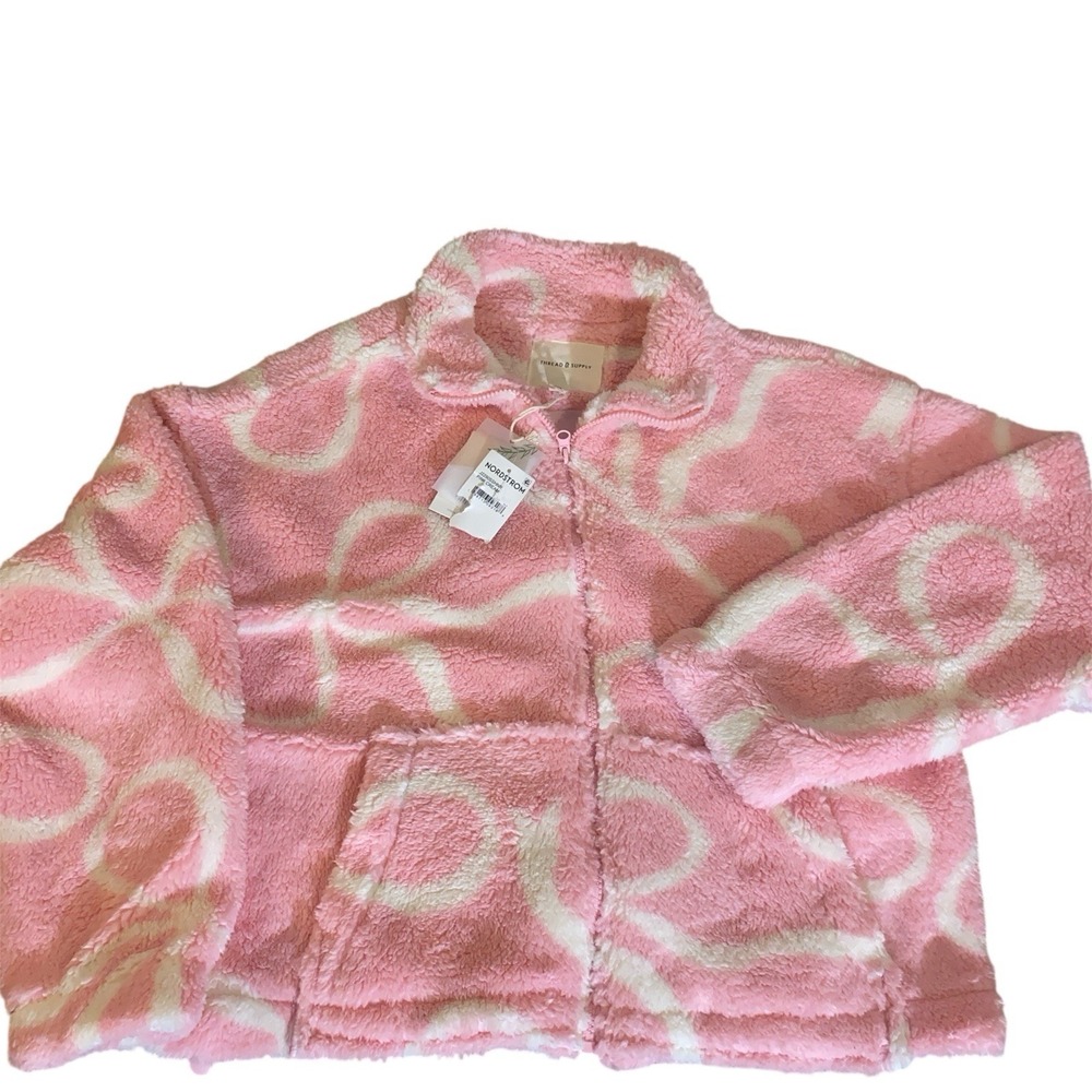 Thread & Supply Pink and White Plush Fleece Jacket